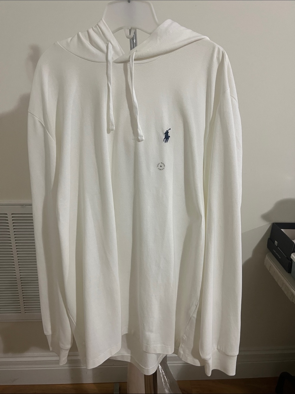 Polo by Ralph Lauren White Long-Sleeve  Mesh Hoodie with Navy Pony